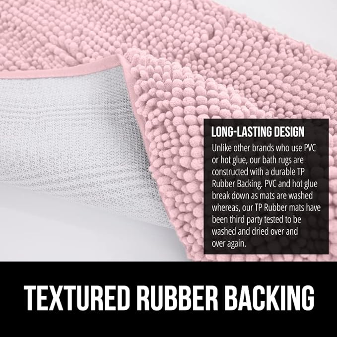GORILLA GRIP Bath Rug Mat, Thick Soft Absorbent Chenille, Quick Dry Microfiber Mats, Rubber Backing Washable Shower Floor Rugs, US Designed Bathroom Bathmat Home Decor Accessories, 24x17 Light Pink