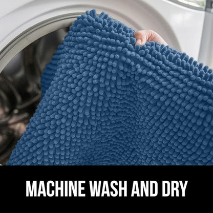 GORILLA GRIP Bath Rug Mat 48x17, Thick Soft Absorbent Chenille, Quick Dry Microfiber Mats, Rubber Backing Washable Shower Floor Rugs, Bathmat Runner, US Designed Bathroom Home Decor Accessories Blue