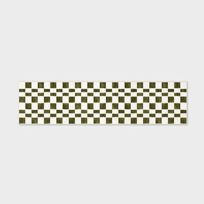 EVERGRACE Checkered Plaid Area Rug 2x8, Soft Fuzzy Faux Wool Rugs Washable Anti Slip Long Runner Rug Carpet for Entryway Bedroom Living Room Hallway Kitchen Dining Room and Laundry, Olive Green