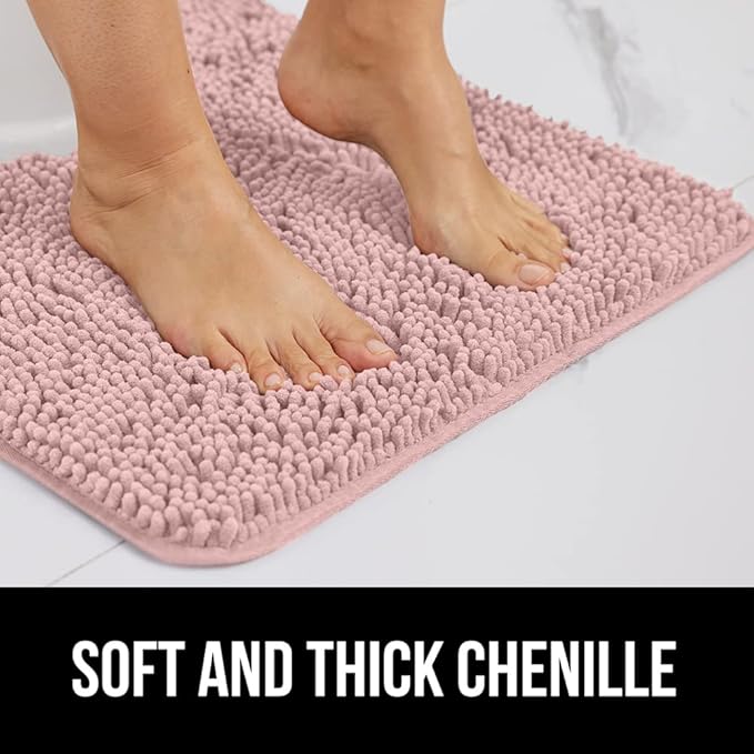 GORILLA GRIP Bath Rug Mat 60x24, Soft Absorbent Chenille, Quick Dry Microfiber Mats, Rubber Backing Washable Shower Floor Rugs, Bathmat Runner, US Designed Bathroom Home Decor Accessories Dusty Rose