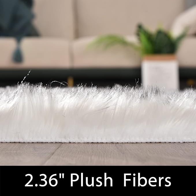 Latepis 6x9 Faux Sheepskin Rug for Living Room Fluffy Washable Rugs for Bedroom Luxury Room Decor White with Grey Tips Rug for Bedroom Fluffy Rectangle