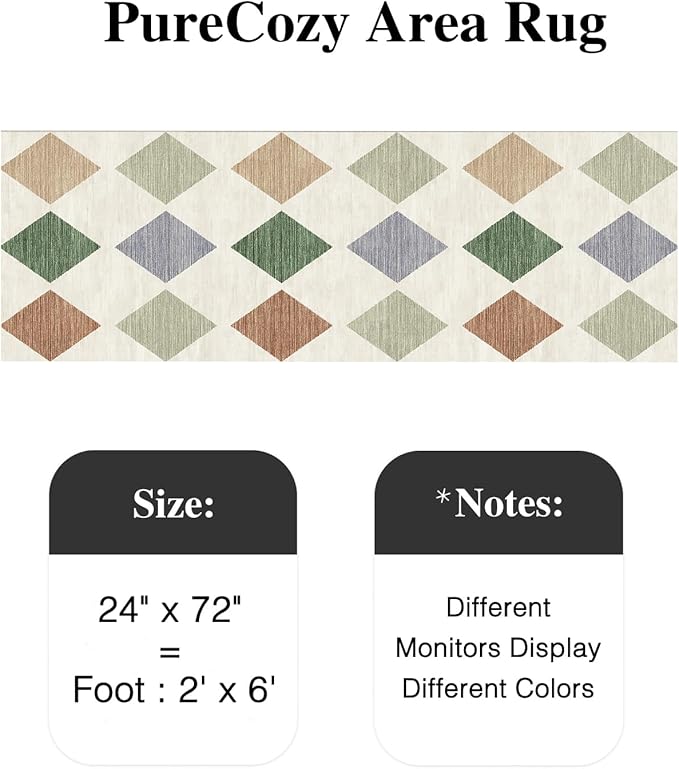2x6 Runner Checkered Rug for Hallways Colorful Washable Long Carpet Non-Slip Low Pile Boho Indoor Accent Throw Rug for Entrance Kitchen Bedroom Dining Laundry