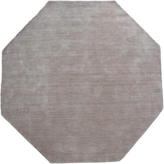 Hand Knotted Loom Wool ECO-Friendly Area Rugs - 10'x10', Octagon, Beige Color, Solid Plain Design, High Pile Handmade Anti Skid Area Rugs for Living Room, Bed Room (L00111)
