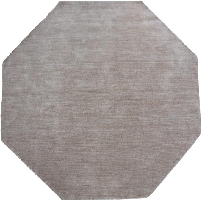 Hand Knotted Loom Wool ECO-Friendly Area Rugs - 6'x6', Octagon, Beige Color, Solid Plain Design, High Pile Thick Handmade Anti Skid Area Rugs for Living Room, Bed Room (L00111)