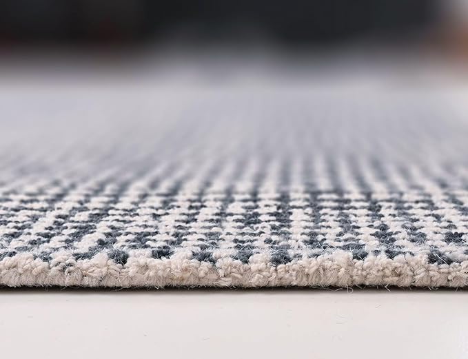 Hand-Tufted 100% Wool Pile Area Rug – Geometric Textured Grid Check Pattern – Thick and Durable Floor Carpet for Bedroom, Living Room, Kids Room, and Dining Area (Charcoal Gray, 10' x 13')