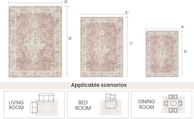 6’x9’ Washable Area Rugs for Living Room Bedroom Foldable Low Pile Non Slip Area Rugs for Dining Office