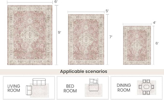 5’x7’ Washable Area Rugs for Living Room Bedroom Foldable Low Pile Non Slip Area Rugs for Dining Office