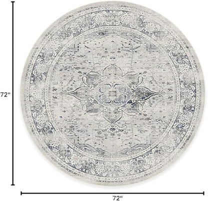 RUGGABLE Washable Vintage Area Rug – Sarrah Blue Quartz 6 ft Round, Stain-Resistant, Non-Slip – Medium Machine Washable Rugs for Living Room, Bedroom, Hallway, Entryway & Office–with Cushioned Pad
