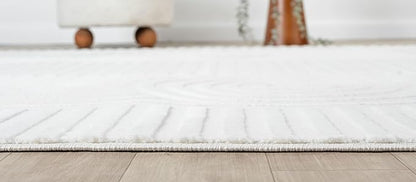 Annabel Modern Geometric Area Rug for Living Room, 4x6 Contemporary Arched Linear Cream Neutral Rug, Stain Resistant Non-Shedding Carpet for Bedroom, Dining Room or Kitchen (4' x 6', Cream)