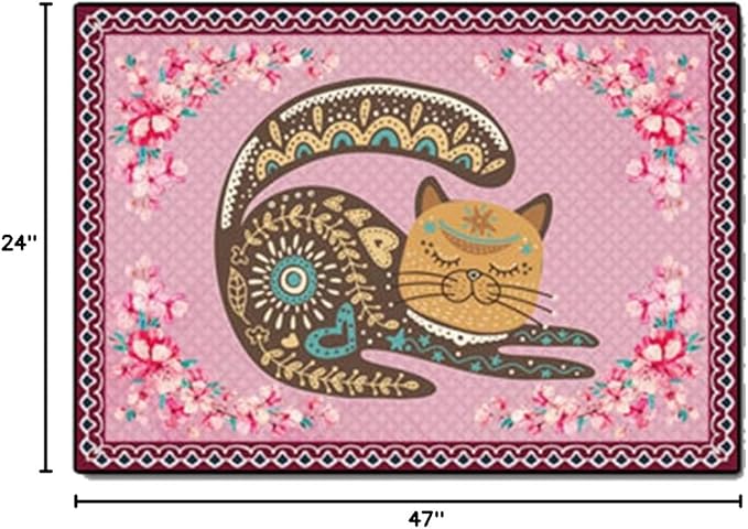 Cartoon Animal Pattern Area Rug Cute Cat Luxury Floral Decor for Carpet Farmhouse Bedroom Living Room Rugs Bathroom Kitchen Runner Mat Indoor Outdoor Non Slip Doormat 2' X 4'