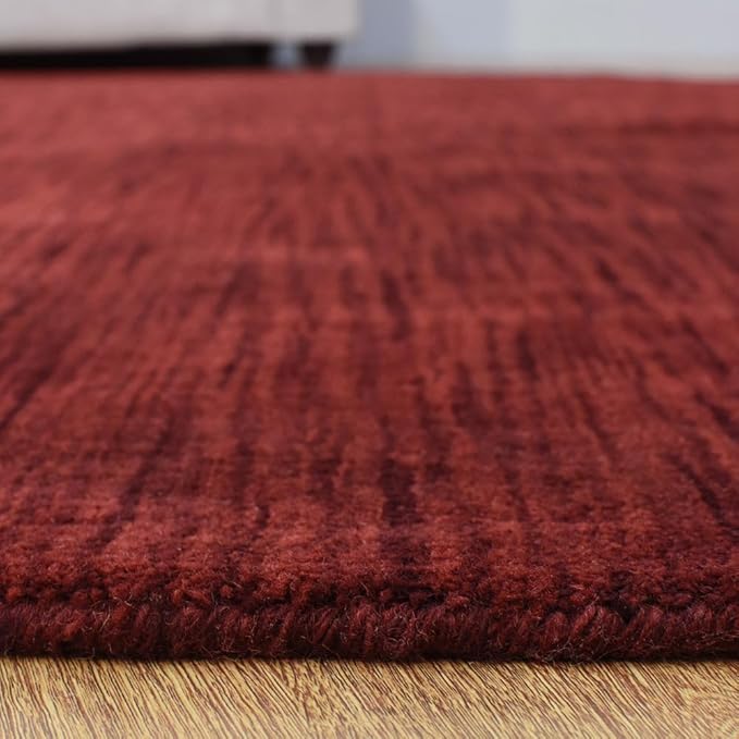 Hand Knotted Loom Wool ECO-Friendly Area Rugs - 10'x10', Octagon, Dark Red Color, Solid Plain Design, High Pile Handmade Anti Skid Area Rugs for Living Room, Bed Room (L00111)