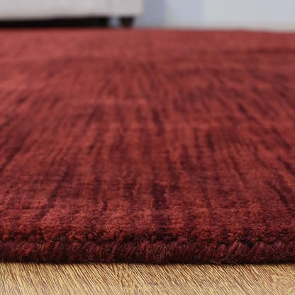 Hand Knotted Loom Wool ECO-Friendly Area Rugs - 10'x10', Octagon, Dark Red Color, Solid Plain Design, High Pile Handmade Anti Skid Area Rugs for Living Room, Bed Room (L00111)