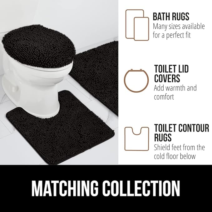 GORILLA GRIP Bath Rug Mat 60x17, Thick Soft Absorbent Chenille, Quick Dry Microfiber Mats, Rubber Backing Washable Shower Floor Rugs, Bathmat Runner, US Designed Bathroom Home Decor Accessories Black
