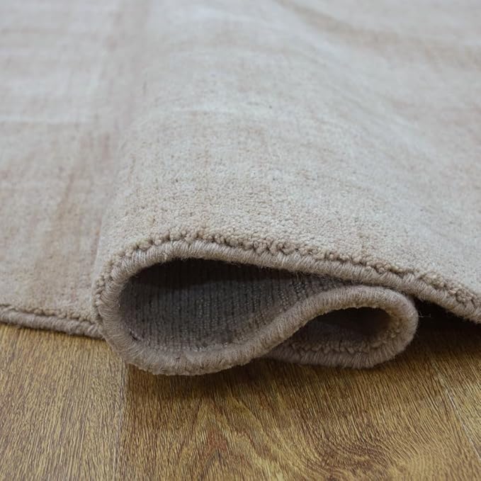 Hand Knotted Loom Wool ECO-Friendly Area Rugs - 8'x8', Round, Beige Color, Solid Plain Design, High Pile Thick Handmade Anti Skid Area Rugs for Living Room, Bed Room (L00111)