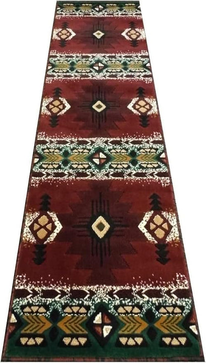 YHSF South West Native American Area Rug C318 - Easy Clean, Thick, Soft, Durable Native Tribal American Indian Inspired Rug for Bedroom/Living Room and More - Burgundy, 2 Feet x 7 Feet