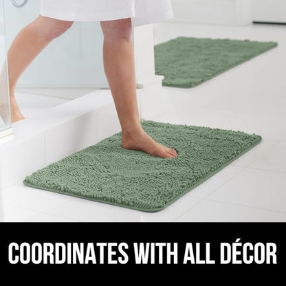 GORILLA GRIP Bath Rug Mat 48x17, Soft Absorbent Chenille, Quick Dry Microfiber Mats, Rubber Backing Washable Shower Floor Rugs, Bathmat Runner, US Designed Bathroom Home Decor Accessories Sage Green