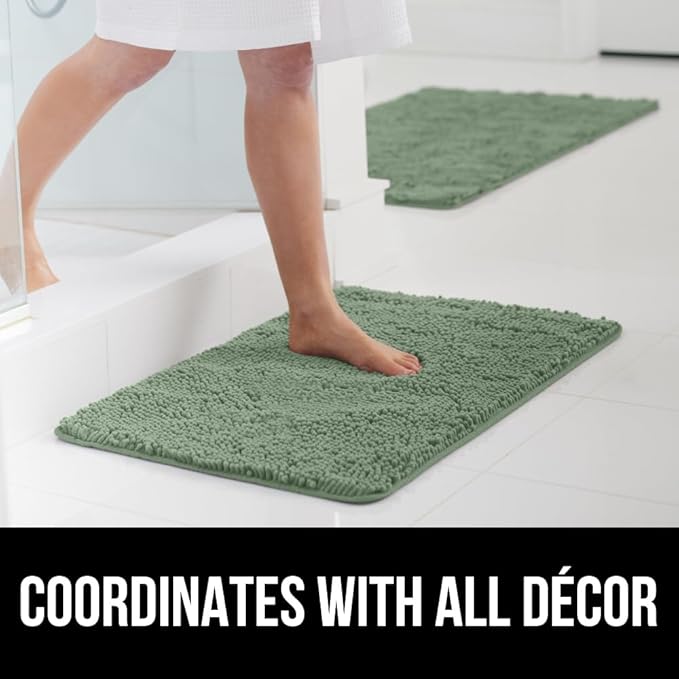 GORILLA GRIP Bath Rug Mat 30x20, Thick Soft Absorbent Chenille, Quick Dry Microfiber Mats, Rubber Backing Washable Shower Floor Rugs, US Designed Bathroom Bathmat Home Decor Accessories, Sage Green