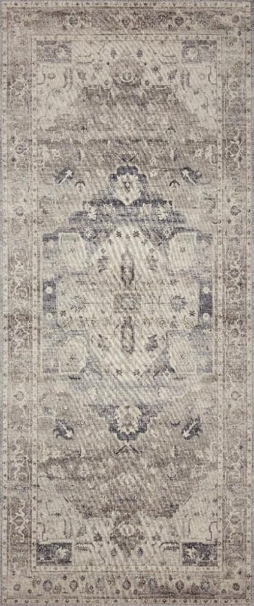 Loloi Hathaway Collection HTH-05 Steel/Ivory 9'-0" x 12'-0", .25" Thick Area Rug, Soft, Durable, Printed, Modern, Low Pile, Non-Shedding, Easy Clean, Living Room Rug
