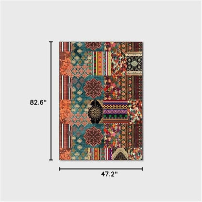 Vintage Boho Area Rugs Multicolor Ethnic Style Geometric Splicing Carpets Bedroom Living Room Kitchen Floor Mats Indoor Outdoor Non-Shedding Runner Rug Home Décor Carpet 4' X 7'