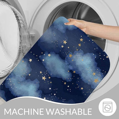 Stars and Clouds Bath Rugs for Bathroom Durable Flannel Bath Rug Clearance Mats for Forlaundry Room and Kitchen Decor Carpt Washable 20 X 32 Inch Mat