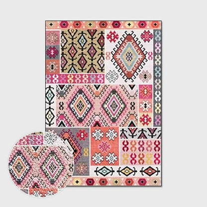 Vintage Boho Area Rugs Multicolor Ethnic Style Geometric Splicing Carpets Bedroom Living Room Kitchen Floor Mats Indoor Outdoor Non-Shedding Runner Rug Home Décor Carpet 4' X 5'