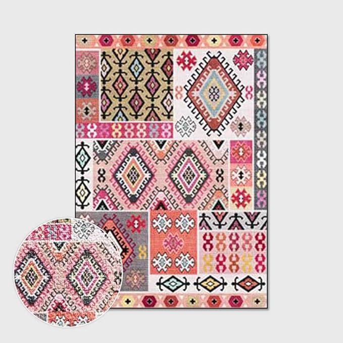 Vintage Boho Area Rugs Multicolor Ethnic Style Geometric Splicing Carpets Bedroom Living Room Kitchen Floor Mats Indoor Outdoor Non-Shedding Runner Rug Home Décor Carpet 1.3' X 2'