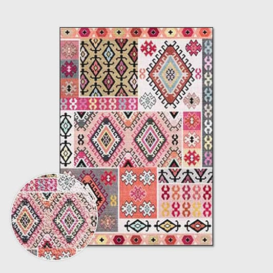 Vintage Boho Area Rugs Multicolor Ethnic Style Geometric Splicing Carpets Bedroom Living Room Kitchen Floor Mats Indoor Outdoor Non-Shedding Runner Rug Home Décor Carpet 4' X 4'