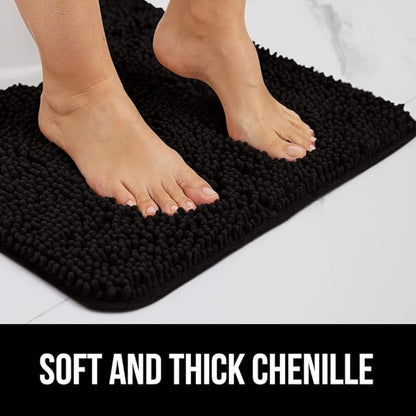 GORILLA GRIP Bath Rug Mat 70x24, Thick Soft Absorbent Chenille, Quick Dry Microfiber Mats, Rubber Backing Washable Shower Floor Rugs, Bathmat Runner, US Designed Bathroom Home Decor Accessories Black