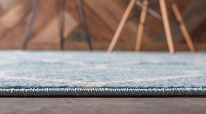Rugs.com Lattice Frieze Collection Rug – 5' Round Light Blue Medium Rug Perfect for Kitchens, Dining Rooms