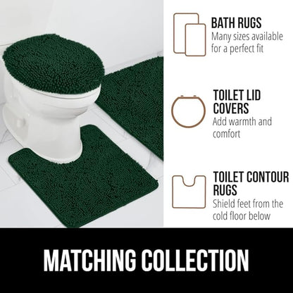 GORILLA GRIP Plush Absorbent Shaggy Chenille Bath Rug Mat for Square Toilet Base with Rubber Backing, Machine Washable Rugs, Soft Microfiber Contour Mats for Toilets, Bathroom Decor, Hunter