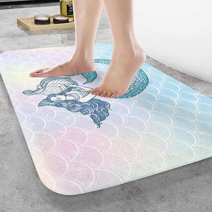 Mermaid with Harp Bath Mat for Bathroom Colorful Fantasy Scales Unicorn Pink Gradient Texture Bath Rugs Door Mat Non Slip Rubber Backed Bathroom Floor Mat for Bathtub Sink Shower 16"X24"