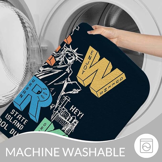 New York City Bath Mats for Bathroom New York Theme on Black Background Floor Bath Rugs Machine Washable Bathmat Carpet Rug Room Decor for Shower Floor 16 X 24 inch Mat