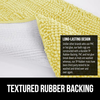 GORILLA GRIP Bath Rug Mat, Thick Soft Absorbent Chenille, Rubber Backing Quick Dry Microfiber Mats, Machine Washable Rugs for Shower Floor, Bathroom Runner Bathmat Accessories Décor, Contour, Yellow