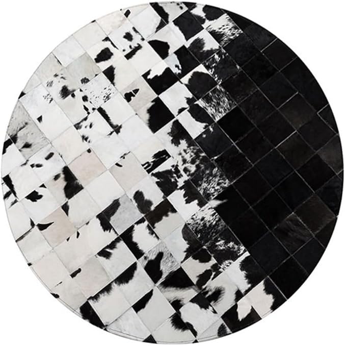 Cowhide Round Leather Rug 10x10 ft – Genuine Hair-On Hide Patchwork Area Rug for Living Room, Bedroom, Kids Playroom, Lounge & Western Home Decor
