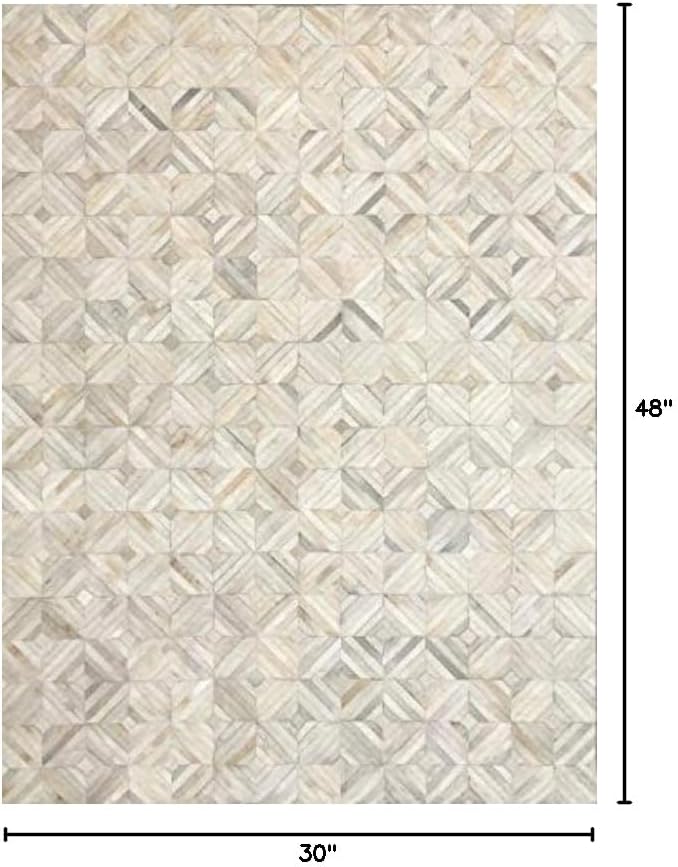 Premium Diamond Patterned Leather Area Rug - 2.5X4 ft - White- Luxury Non Slip Floor Accent for Dining Room, Living Room, Entryway, Elegant Collection Indoor Carpet