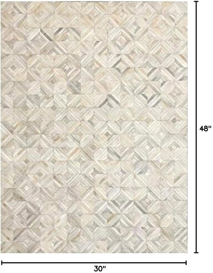 Premium Diamond Patterned Leather Area Rug - 2.5X4 ft - White- Luxury Non Slip Floor Accent for Dining Room, Living Room, Entryway, Elegant Collection Indoor Carpet