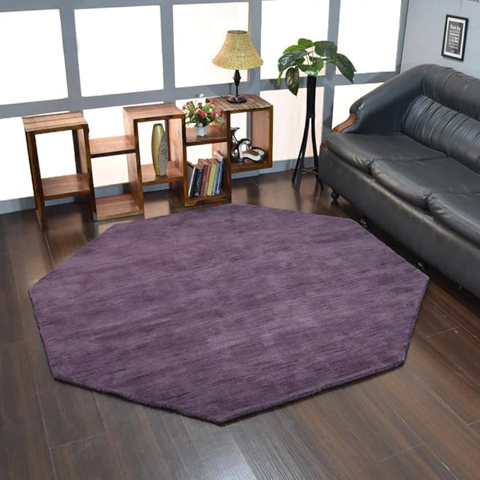 Hand Knotted Loom Wool ECO-Friendly Area Rugs - 10'x10', Octagon, Purple Color, Solid Plain Design, High Pile Handmade Anti Skid Area Rugs for Living Room, Bed Room (L00111)