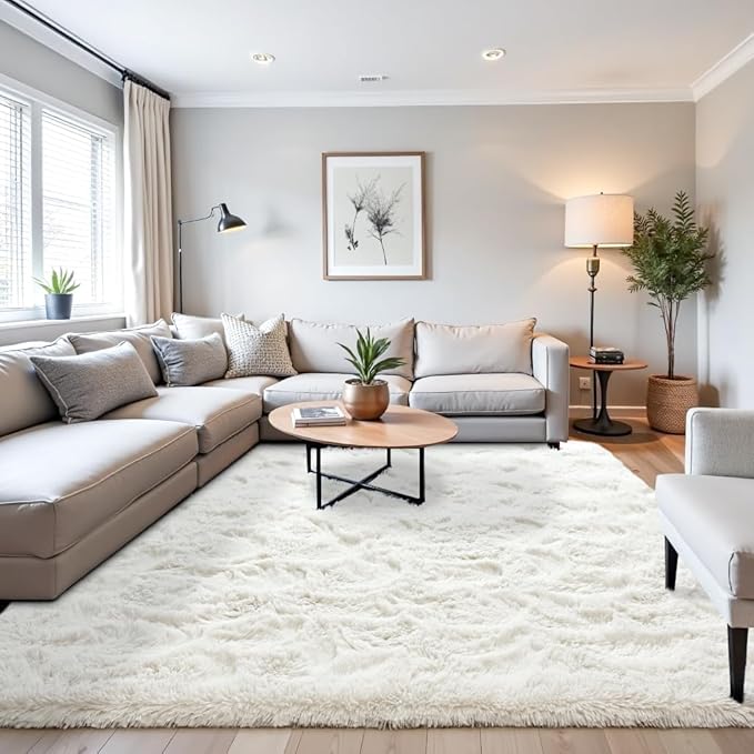 Beglad Fluffy Large Area Rugs 6x9 Feet, Modern Minimalist Style Shag Fuzzy Rugs, Non-Slip Indoor Carpet Soft Rugs for Kids Room, Bedroom & Living Room, Cream White