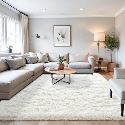 Beglad Shag Rugs for Living Room, Cream White Area Rugs 5x7 Feet Upgrade Anti-Skid Modern Minimalist Style Memory Foam Rugs for Bedroom, Indoor Carpet Suitable for Girls and Adults Room Decor