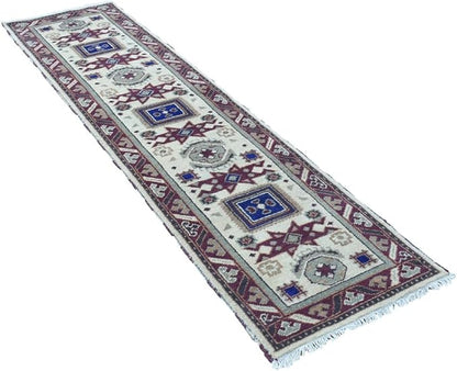 Hand Knotted Wool & Silk ECO-Friendly Oriental Area Rugs - 2'6''x10', Runner Shape, Cream Burgundy Color, Classic Oriental Traditional, Medium Pile Handmade Area Rugs (AF0102)