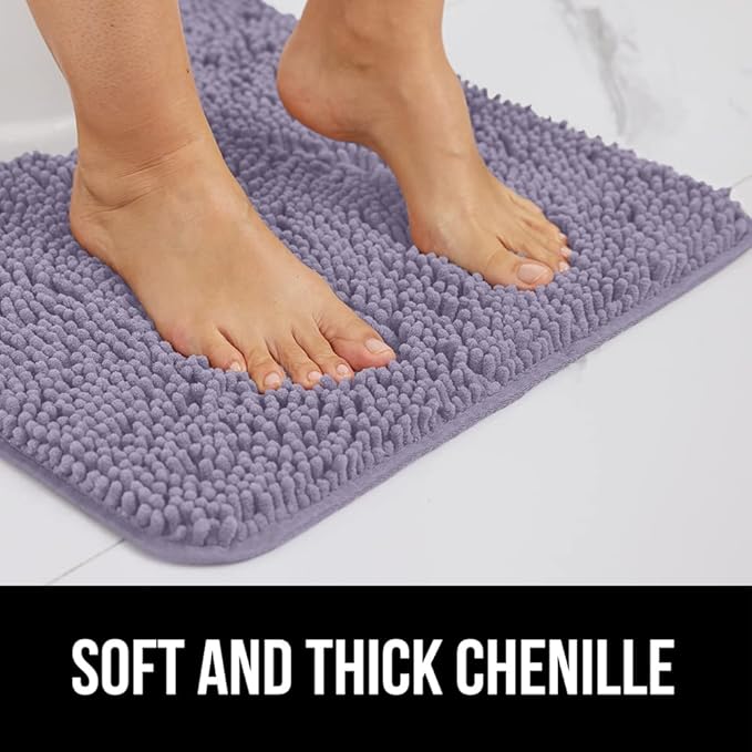 GORILLA GRIP Bath Rug Mat 44x26 Thick Soft Absorbent Chenille, Quick Dry Microfiber Mats, Rubber Backing Washable Shower Floor Rugs, Bathmat Runner Bathroom Home Decor Accessories Light Purple