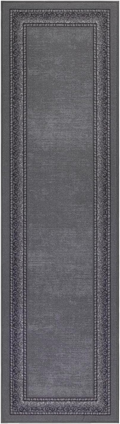 Antep Rugs Alfombras Bordered Modern 2x7 Non-Slip (Non-Skid) Low Pile Rubber Backing Indoor Area Runner Rug (Gray, 2' x 7')