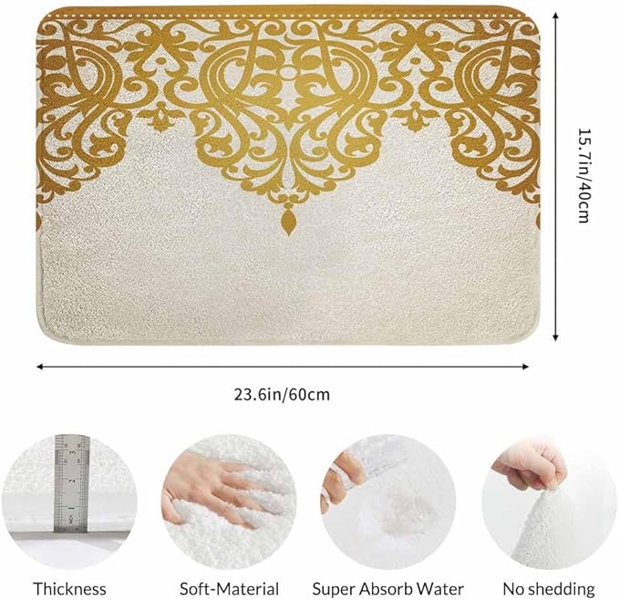 Floral Border Bath Rugs Microfiber Bathroom Mat Soft Plush Shaggy Shower Mat for Bathroom Fluffy Comfortable Water Absorbent Carpet Non-Slip Machine Washable 16"X24"