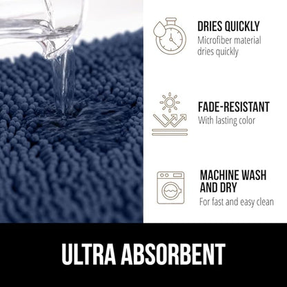 GORILLA GRIP Plush Absorbent Shaggy Chenille Bath Rug Mat for Oval Toilet Base with Rubber Backing, Machine Washable Rugs, Soft Microfiber Contour Mats for Toilets, Bathroom Decor, Navy Blu