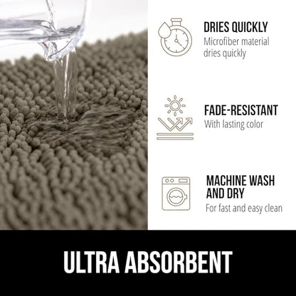 GORILLA GRIP Plush Absorbent Shaggy Chenille Bath Rug Mat for Square Toilet Base with Rubber Backing, Machine Washable Rugs, Soft Microfiber Contour Mats for Toilets, Bathroom Decor, Latte