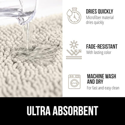 GORILLA GRIP Plush Absorbent Shaggy Chenille Bath Rug Mat for Oval Toilet Base with Rubber Backing, Machine Washable Rugs, Soft Microfiber Contour Mats for Toilets, Bathroom Decor, Ivory