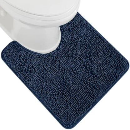 GORILLA GRIP Plush Absorbent Shaggy Chenille Bath Rug Mat for Oval Toilet Base with Rubber Backing, Machine Washable Rugs, Soft Microfiber Contour Mats for Toilets, Bathroom Decor, Navy Blu