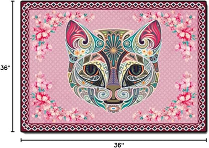 Cartoon Animal Pattern Area Rug Cute Cat Luxury Floral Decor for Carpet Farmhouse Bedroom Living Room Rugs Bathroom Kitchen Runner Mat Indoor Outdoor Non Slip Doormat 3' X 3'