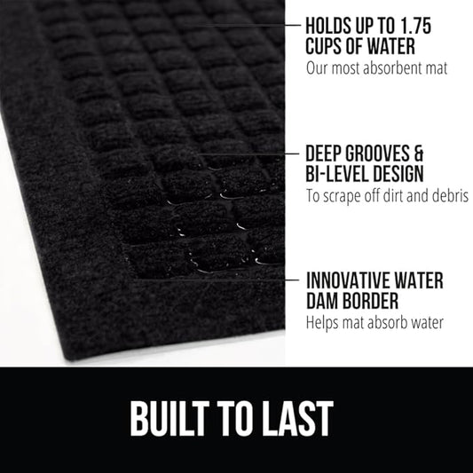 GORILLA GRIP Front Door Mat, Indoor Outdoor Ultra Absorbent HydroAbsorb Doormat, Absorbs Up to 1.7 Cups of Water, Stain and Fade Resistant, Rubber Backing Doormats, Captures Dirt, 2 Pack, 29x17 Black