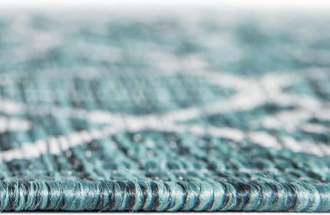 Unique Loom Outdoor Trellis Collection Area Rug - Tribal Trellis (6' 1" Square Teal/Ivory)